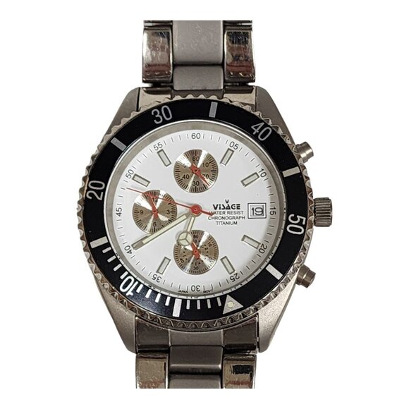 Vtg Visage Chronograph All Titanium Men's Watch 38mm Water Resistant New Battery - Picture 1 of 16
